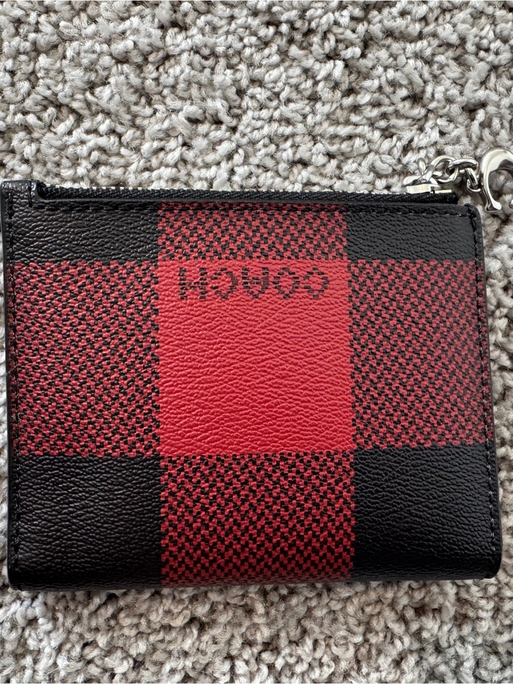 COACH Red and Black Plaid Bifold snap Leather Zip wallet - Picture 2 of 5